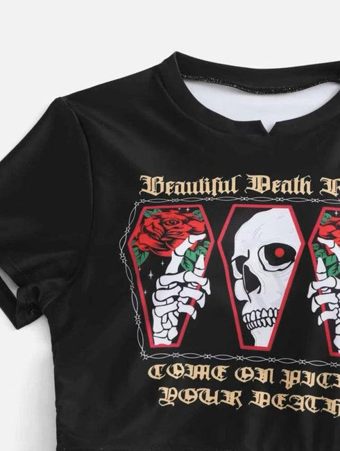 Rose Print Short Sleeve Bikini